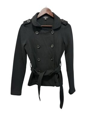 Guess Y2K Black Double-Breasted Trench Coat Quiet Luxury Old Money Fall Goth